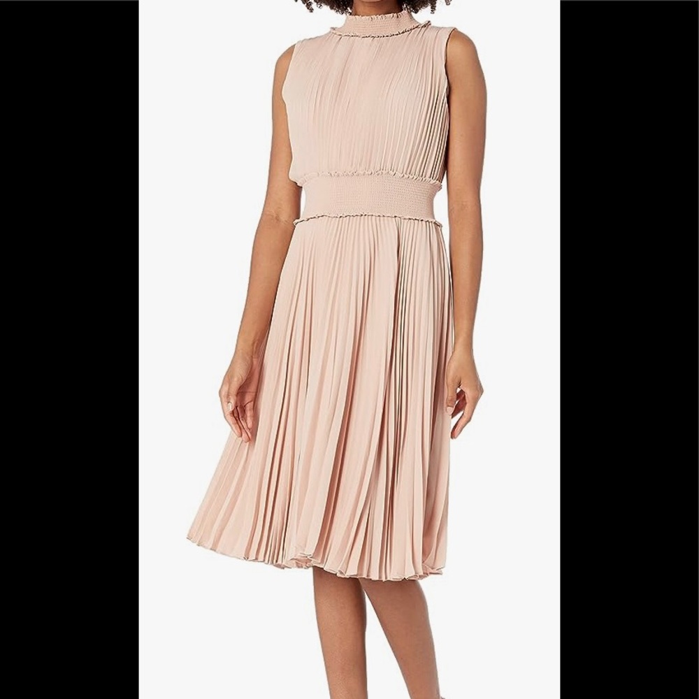 NWT Nanette Lepore Women's Smocked High Neck Pleated Dress